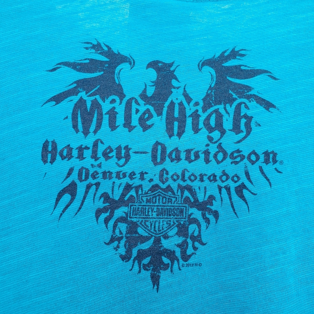 Harley-Davidson Mile High Denver Colorado Bejeweled Rhinestone Bling Graphic Tee - Picture 6 of 8